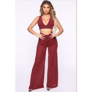 Red / Burgundy Halter Sparkly Sequin Set